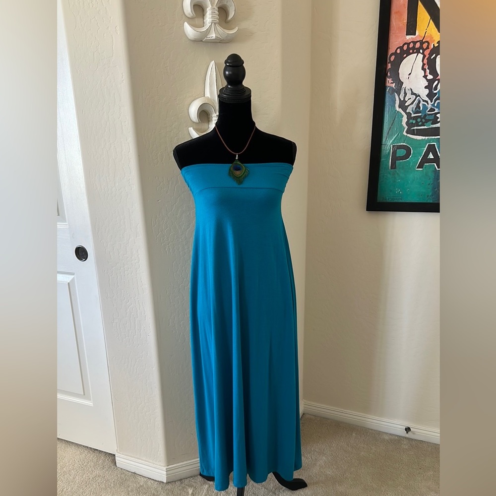 Super Cute Zenana Outfitters Turquoise Blue Chino 2 Way Dress / Skirt Size Small